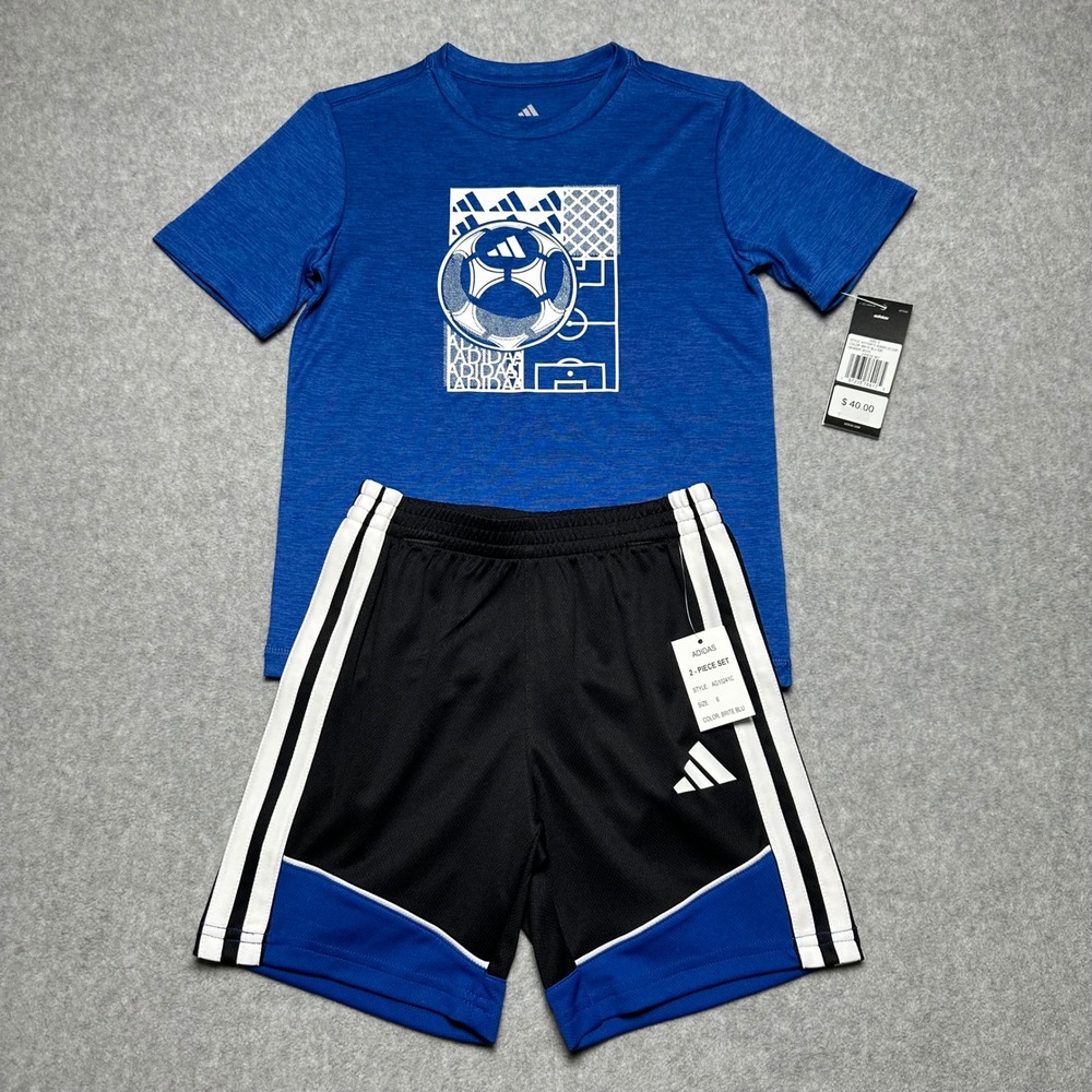 Adidas Boys 2-Piece Soccer T-Shirt and Shorts Set Blue Black Size 6 AG10241C
